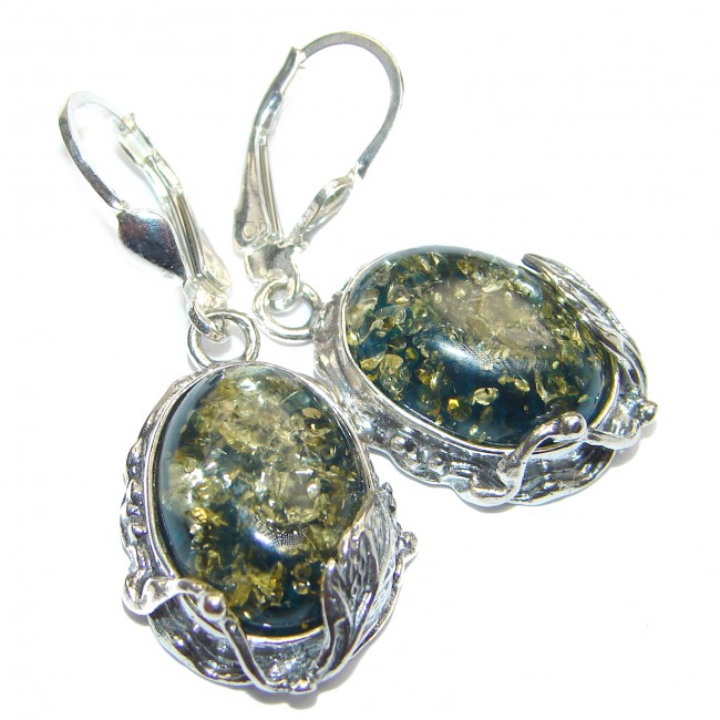 Green Baltic Polish Amber .925 Sterling Silver earrings