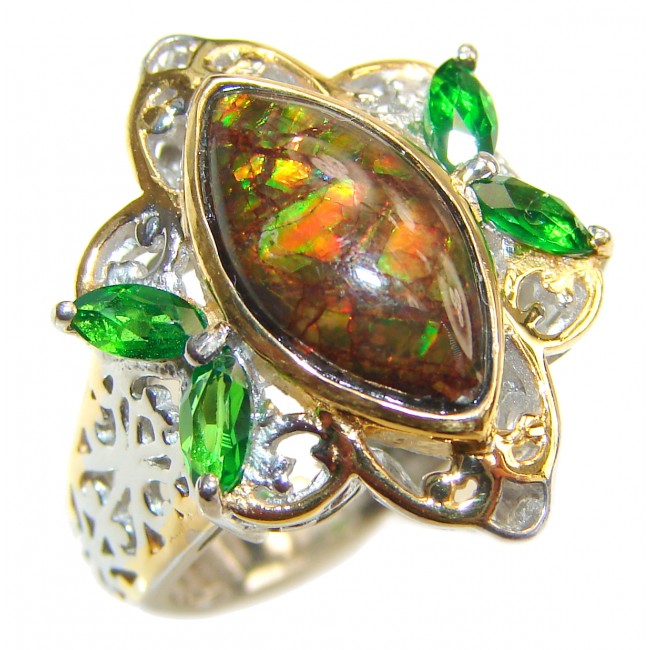 Pure Energy Genuine Canadian Ammolite 18K Gold over .925 Sterling Silver handmade ring size 7
