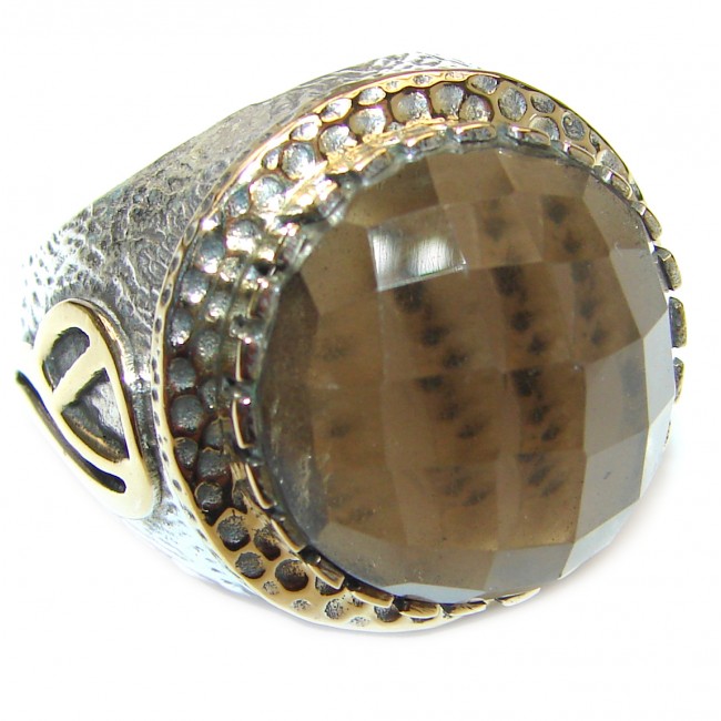 Huge Champagne Smoky Topaz .925 Sterling Silver Ring size 8 1/4