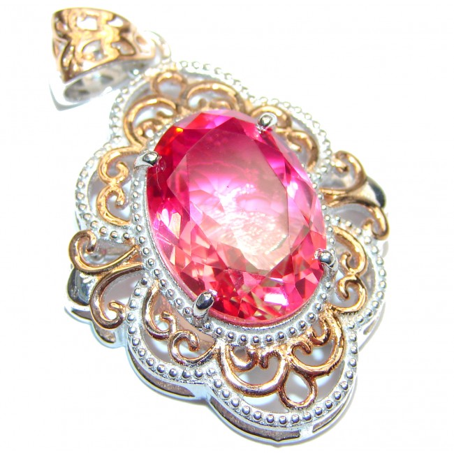 Deluxe Oval cut Pink Topaz 18K Gold over .925 Sterling Silver handmade Pendant