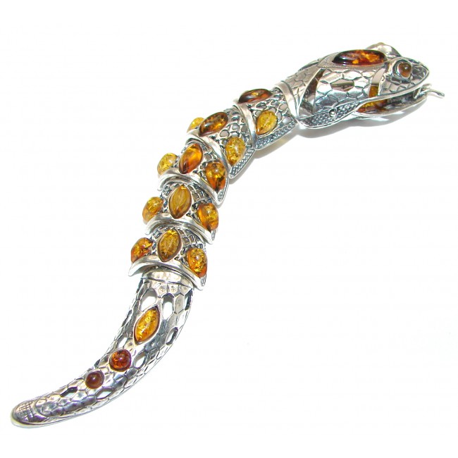 Large Dragon 5 1/8 inches long authentic Baltic Amber .925 Sterling Silver handcrafted Pendant