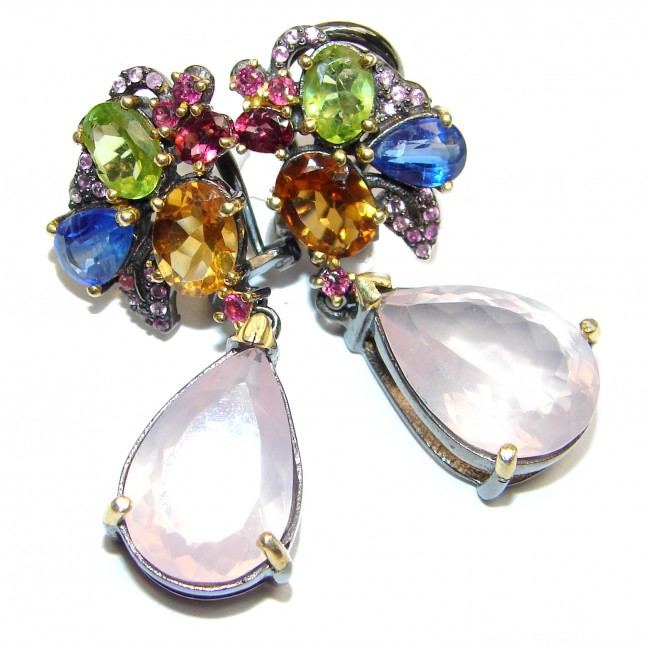 Vintage Beauty Spectacular quality Authentic Rose Quartz 18K Gold over .925 Sterling Silver handmade earrings