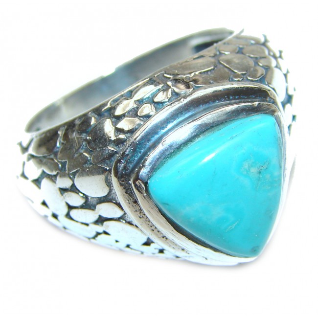 Huge Turquoise .925 Sterling Silver handcrafted ring; s. 10 3/4