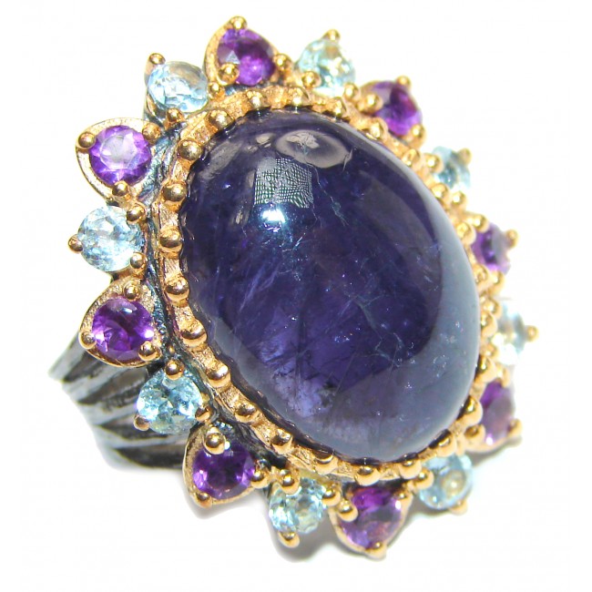 Chunky Authentic Tanzanite 14K Gold over .925 Sterling Silver handmade Ring s. 6 1/4