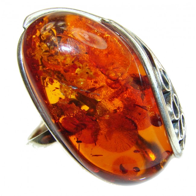 Excellent Vintage Design Baltic Amber .925 Sterling Silver handcrafted Ring s. 6 adjustable