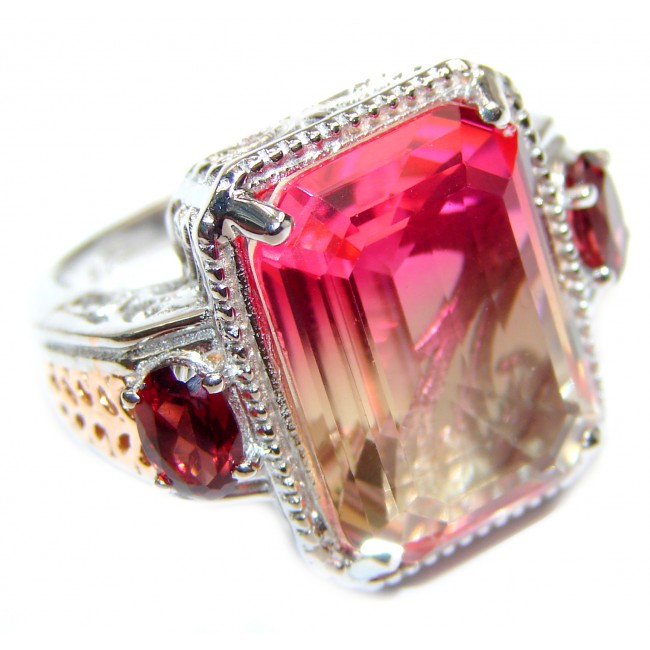 Genuine 25ct Pink Tourmaline color Topaz .925 Sterling Silver handcrafted ring; s. 6 3/4
