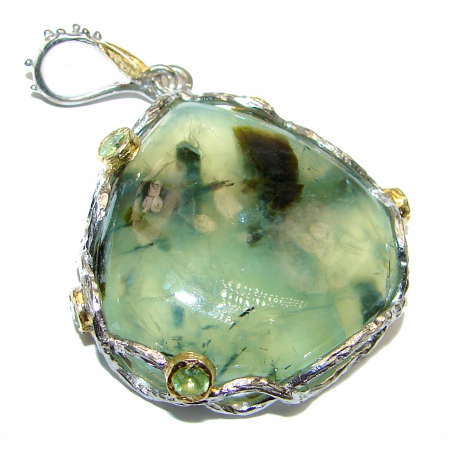 Beautiful genuine Prehnite 14K Gold over .925 Sterling Silver handcrafted Pendant
