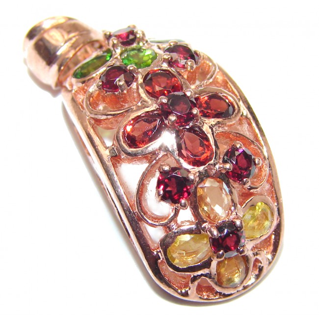 Genuine Ruby Emerald Sapphire rose Gold over .925 Sterling Silver handmade Pendant