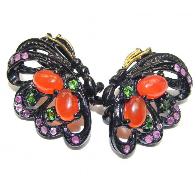 Spectacular Authentic Carnelian Ruby black rhodium over .925 Sterling Silver handmade earrings