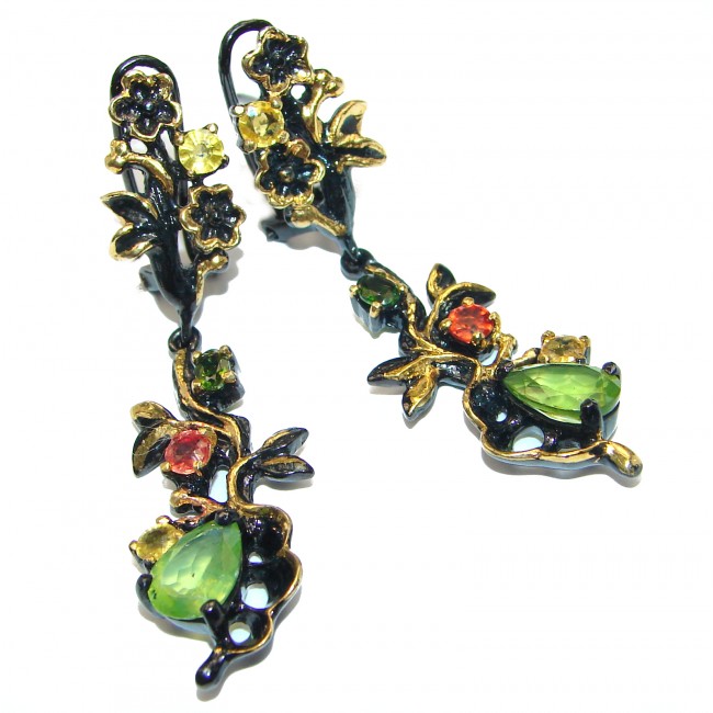 Large Authentic Peridot Gold black rhodium Gold over .925 Sterling Silver handmade earrings