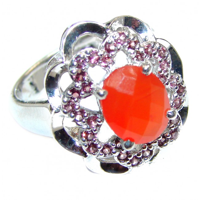 Natural Carnelian Garnet .925 Sterling Silver handcrafted ring size 8 3/4