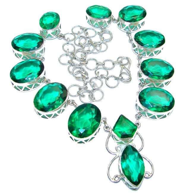 Great Masterpiece genuine Green Quartz .925 Sterling Silver handmade necklace