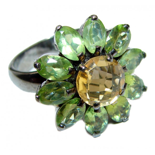 Spectacular Natural Peridot Citrine .925 Sterling Silver handcrafted ring size 8