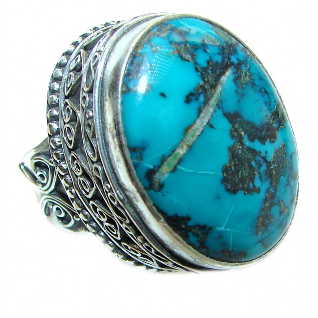 BE BOLD Huge Turquoise .925 Sterling Silver handcrafted ring; s. 7