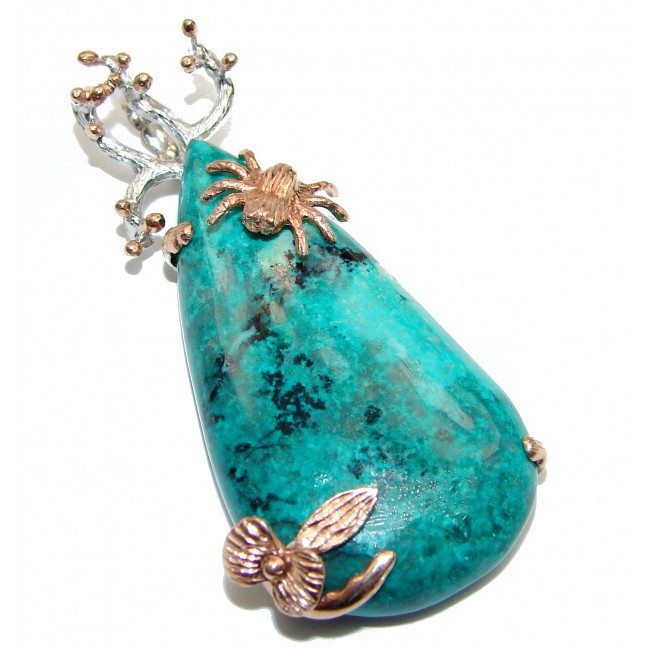 Huge Parrots Wing's Green Chrysocolla rose Gold over .925 Sterling Silver Pendant