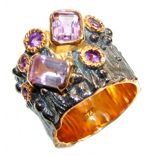 Vintage Style Natural Amethyst 14K Gold over .925 Sterling Silver handcrafted Ring s. 7