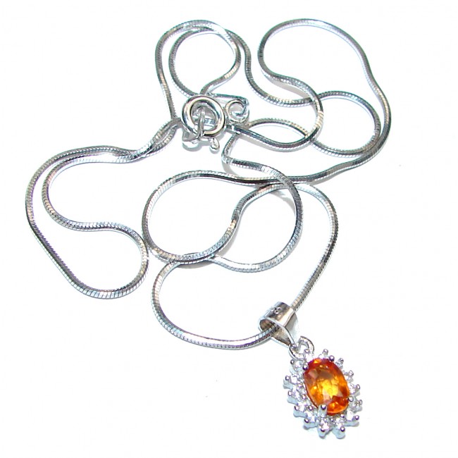 Oval cut Orange Sapphire .925 Sterling Silver handcrafted necklace