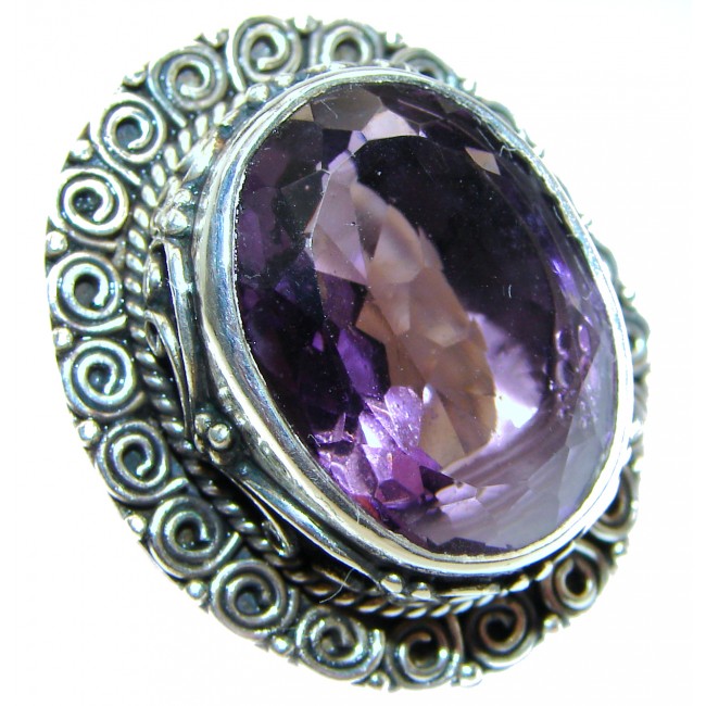 Large Victorian Style genuine Amethyst .925 Sterling Silver handcrafted Ring size 5 3/4