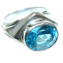 Swiss  Blue Topaz    .925 Sterling Silver handmade Cocktail Ring size 6