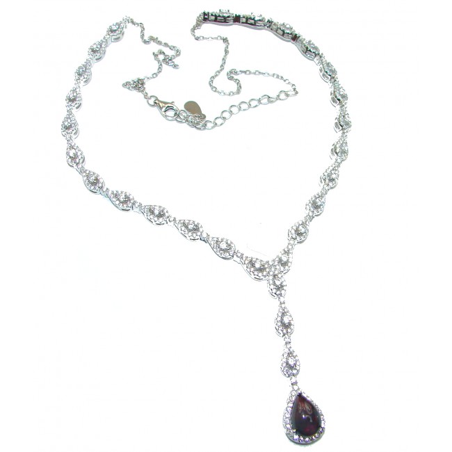 Exclusive pear shape Black Opal White Topaz .925 Sterling Silver necklace