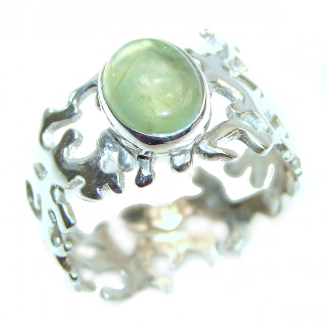 Green Reef Prehnite .925 Sterling Silver Ring size 8 adjustable