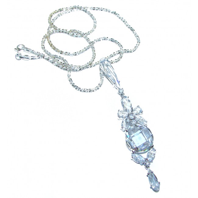 Exclusive 3 1/8 INCHES White Topaz .925 Sterling Silver necklace