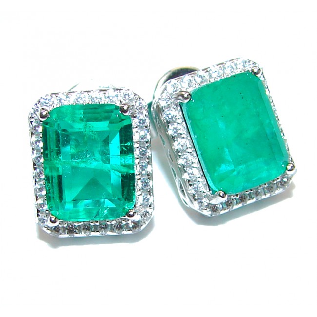 Spectacular Authentic Colombian Emerald .925 Sterling Silver handmade earrings
