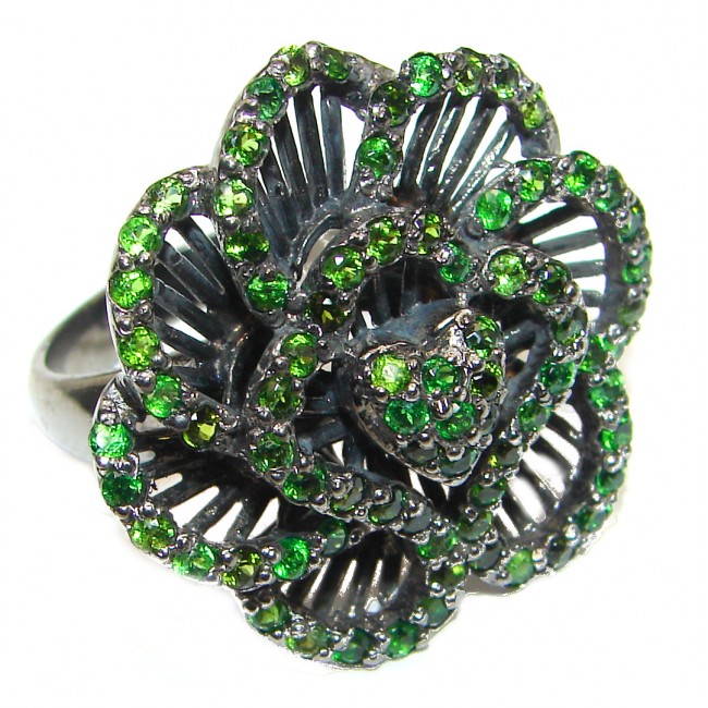 Genuine Chrome Diopside black rhodium over .925 Sterling Silver handcrafted ring size 8 1/4