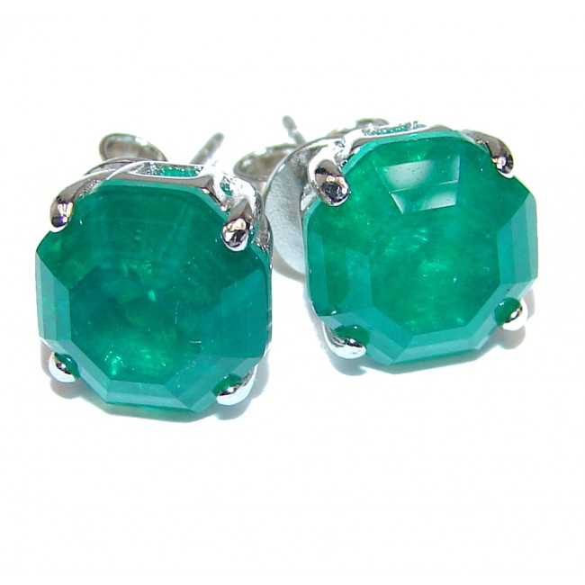 Authentic 9mm Colombian Emerald .925 Sterling Silver handmade earrings
