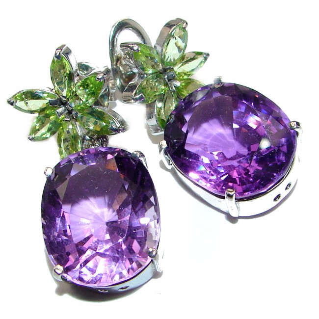 Luxurious Authentic 112ctw Amethyst Stunners .925 Sterling Silver handmade earrings