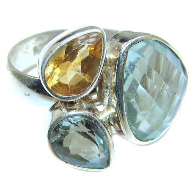 Natural Green Amethyst .925 Sterling Silver handcrafted ring size 8 adjustable