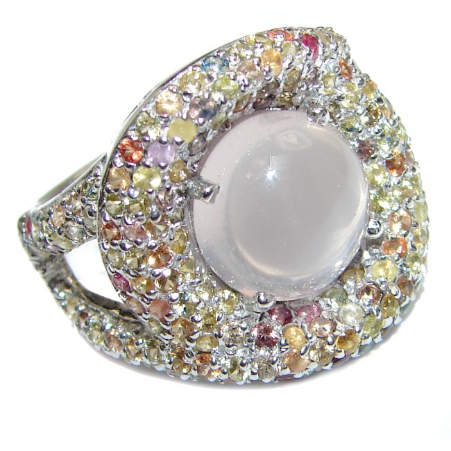 Roxanne Rose Quartz Tourmaline .925 Sterling Silver handmade ring s. 8 1/4