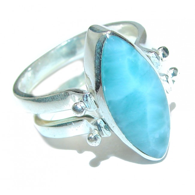 Reversible Larimar - Baltic Amber .925 Sterling Silver handcrafted Ring s. 7