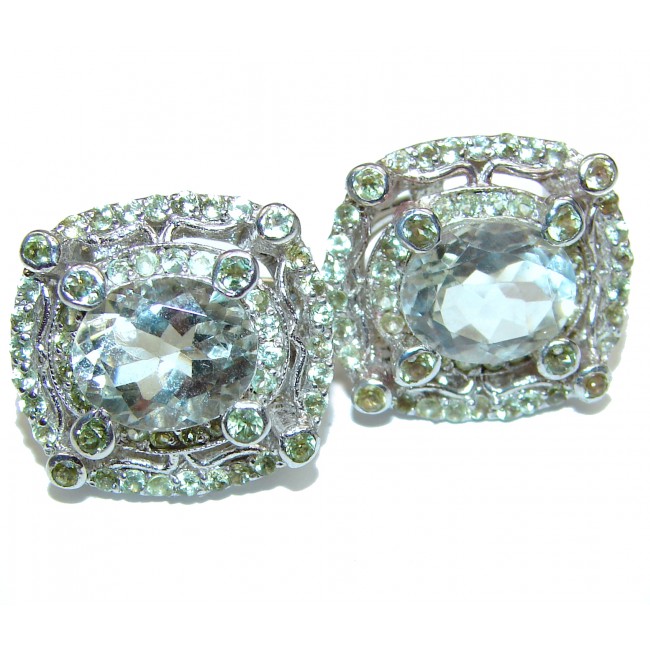 Alessandra Large Authentic Green Amethyst .925 Sterling Silver handmade earrings