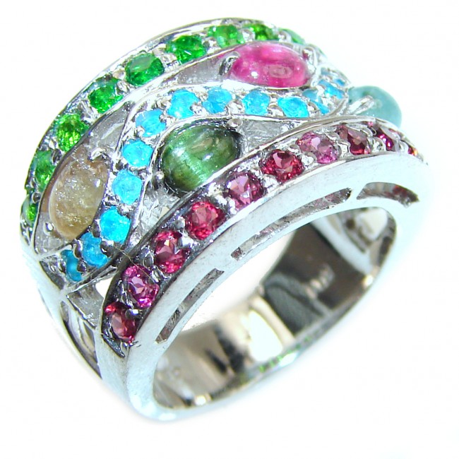 Natural Watermelon Tourmaline .925 Sterling Silver Statement ring size 7 1/4