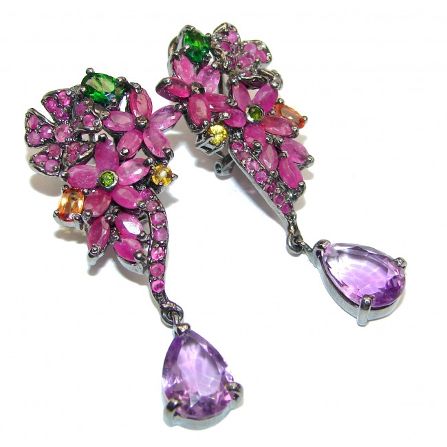 Valentina Authentic Ruby Emerald Yellow Sapphire .925 Sterling Silver handmade earrings