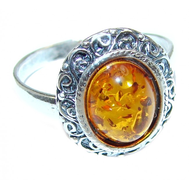 Vintage Design Baltic Amber .925 Sterling Silver handcrafted Ring s. 7 1/2