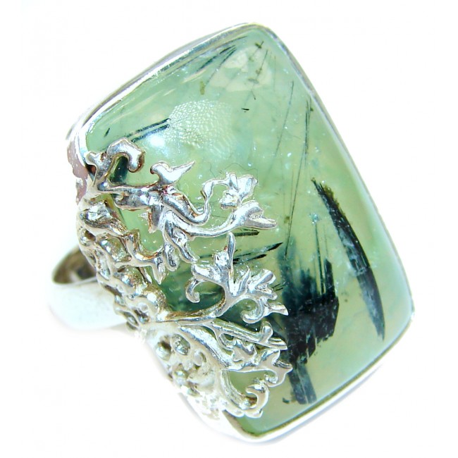 Sublime Moss Prehnite .925 Sterling Silver ring; s. 7 3/4