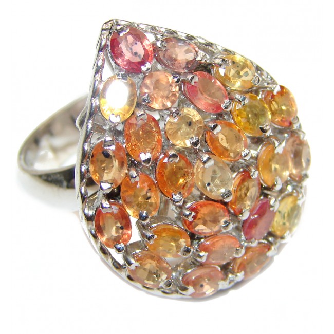 Huge Natural Multicolor Sapphire .925 Sterling Silver Statement ring size 8 1/2