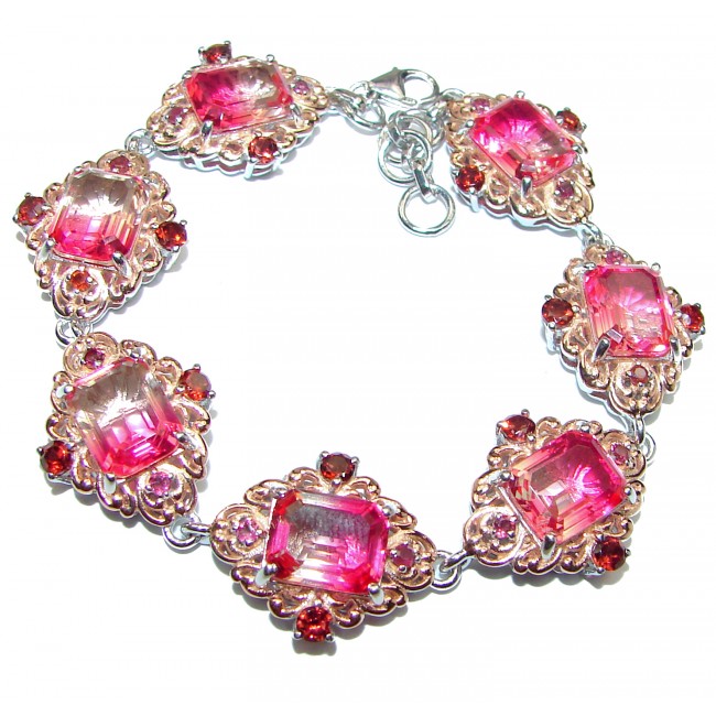 Large Luxury oval cut Pink Tourmaline .925 Sterling Silver handmade Bracelet