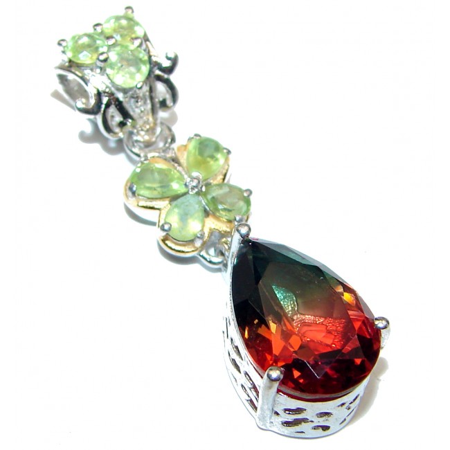 Deluxe pear cut Tourmaline 18K Gold over .925 Sterling Silver handmade Pendant