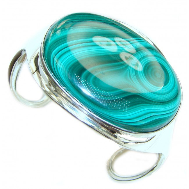 Large Natural Malachite highly polished .925 Sterling Silver handcrafted Bracelet / Cuff