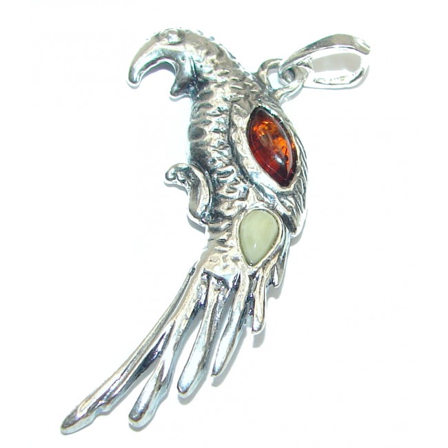 Parrot Natural Baltic Amber .925 Sterling Silver handmade Pendant