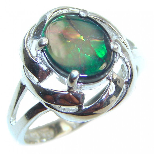 Pure Energy Genuine Canadian Ammolite .925 Sterling Silver handmade ring size 7 3/4