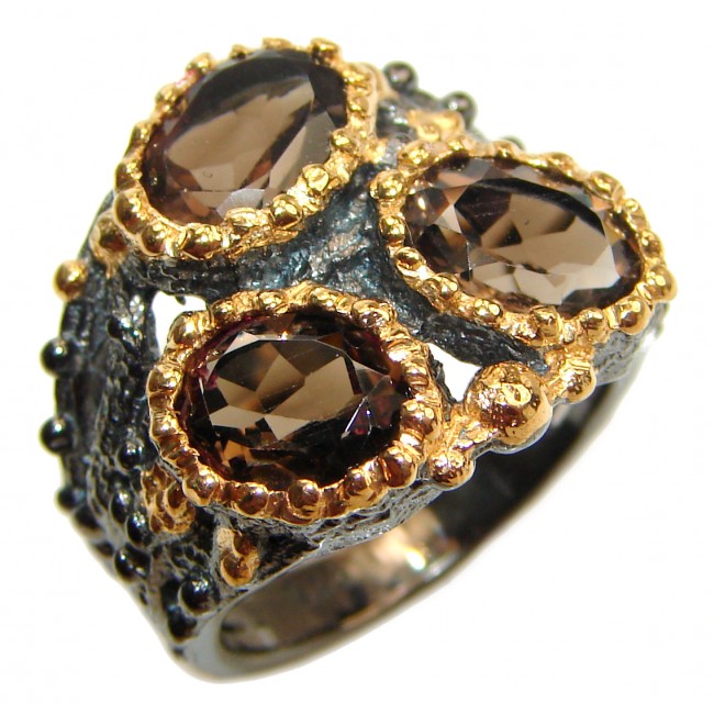 Bold Champagne Smoky Topaz 14K Gold over .925 Sterling Silver Ring size 6 1/2