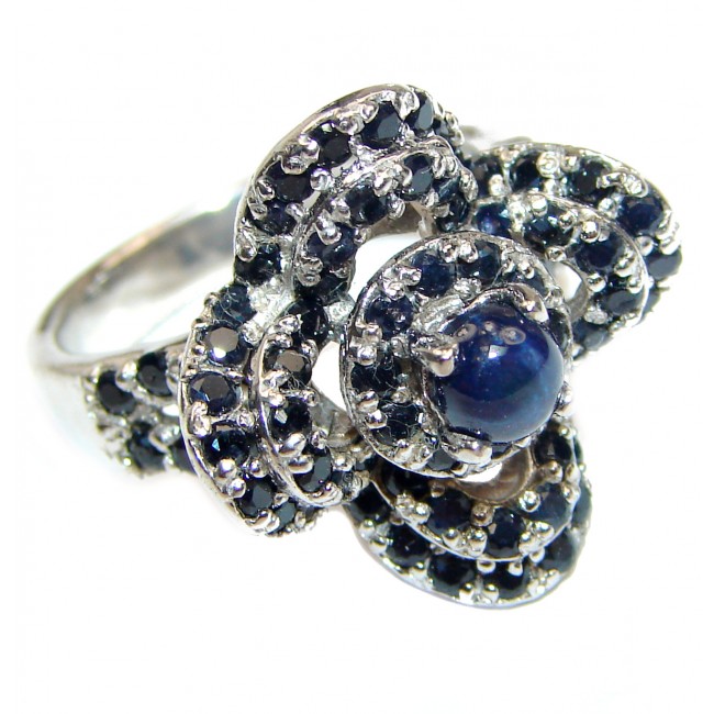 Adele Genuine Sapphire .925 Sterling Silver handmade Cocktail Ring s. 7 3/4