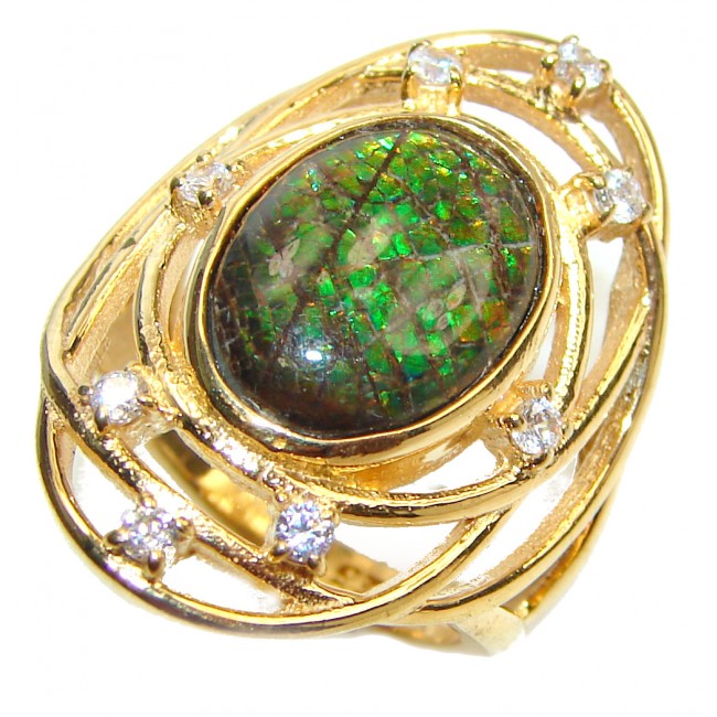 Pure Energy Genuine Canadian Ammolite 14K Gold over .925 Sterling Silver handmade ring size 7 1/4