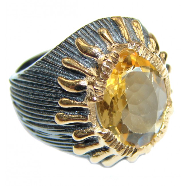 Vintage Style oval cut Citrine black rhodium over .925 Sterling Silver handmade Cocktail Ring s. 6