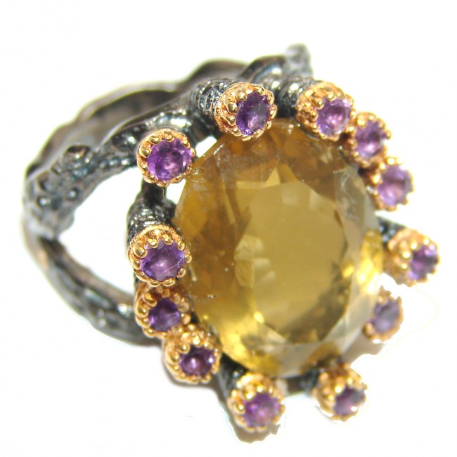 Vintage Style Natural Citrine 14K Gold over .925 Sterling Silver handcrafted Ring s. 7