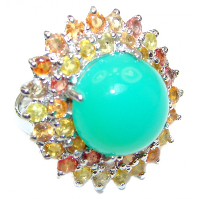 Good Energy Chrysoprase multicolor Sapphire .925 Sterling Silver Ring s. 8